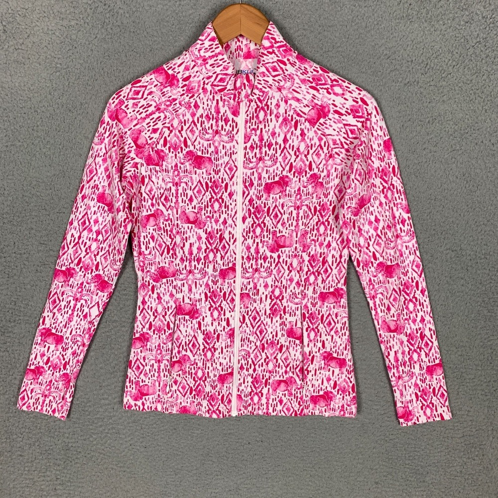 Ibkul Golf Shirt Top Women's XS Pink Geometric Abstract Print Long Sleeve Tennis